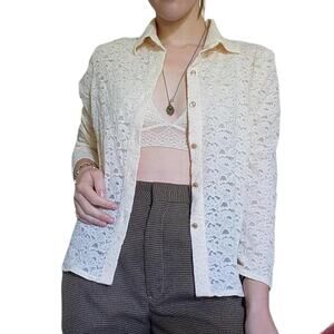 Vintage 90s sag harbor cream lace button up shirt
